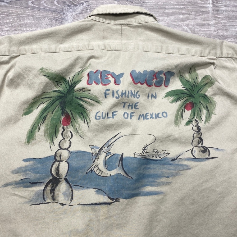 Polo Ralph Lauren Shirt Mens L Tan Key West Fishing Graphic Safari Twill Casual - Picture 12 of 12